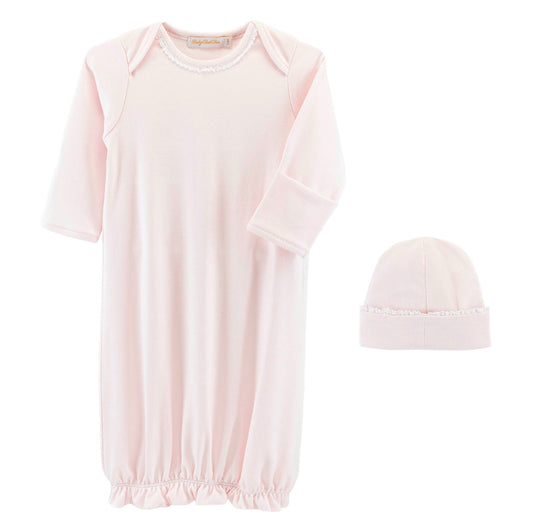 Pink Gathered Gown with Lace