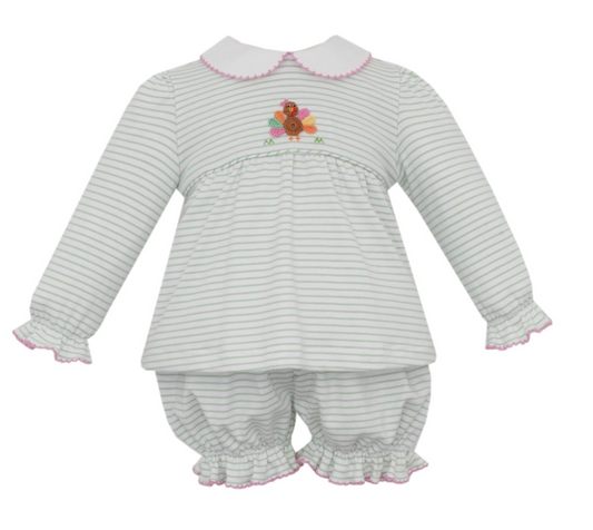 Green Stripe Turkey Bloomer Set