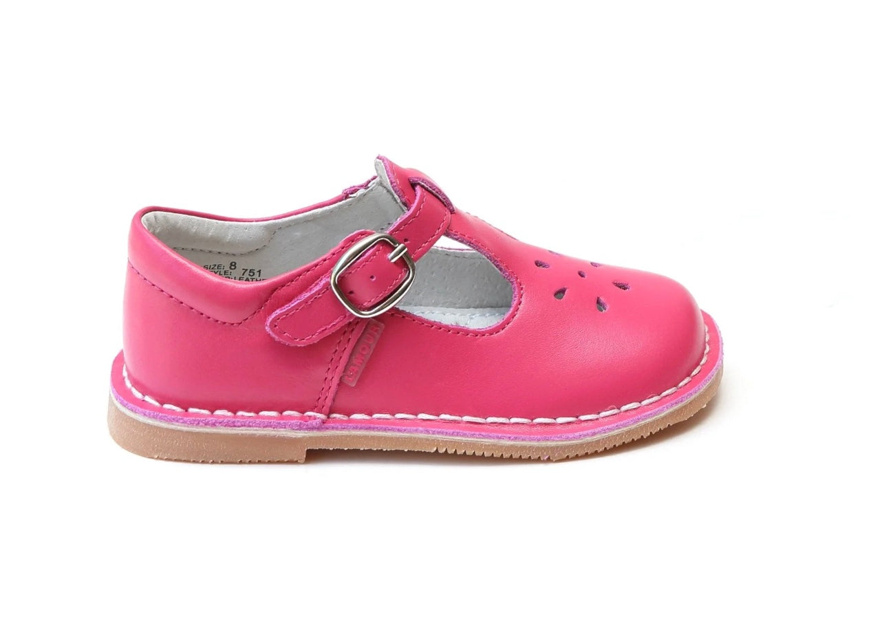 Joy Classic Leather T-Strap Fushia