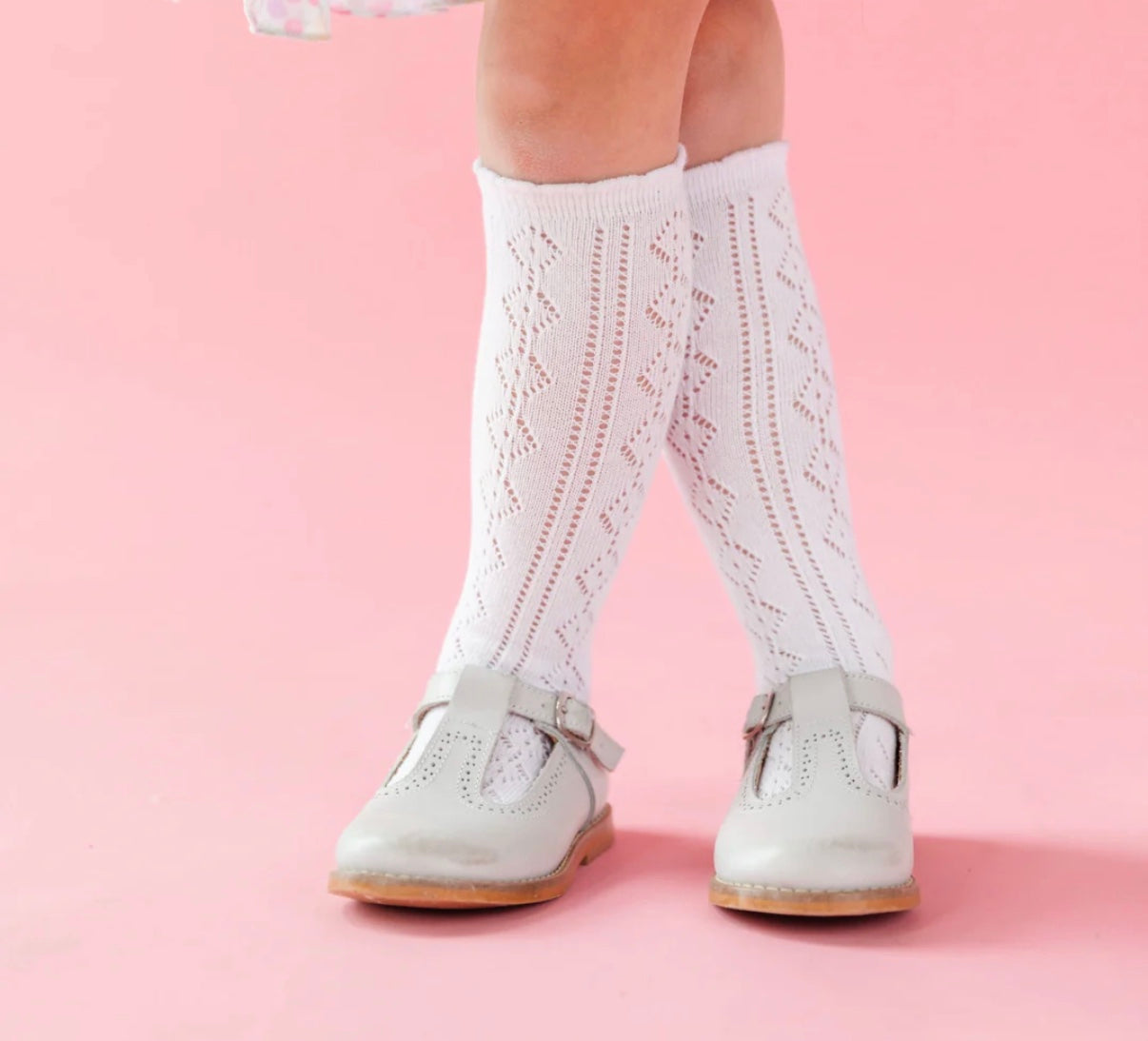 Scalloped Fancy Knee High - White