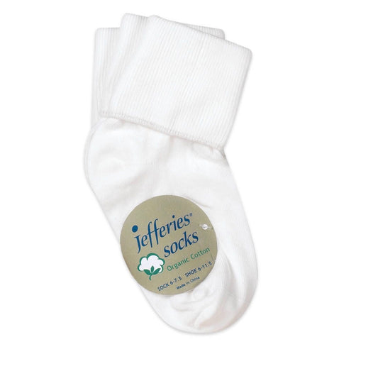 Jefferies White Socks Smooth Toe Organic Cotton Turn Cuff Socks 1 Pair 2290