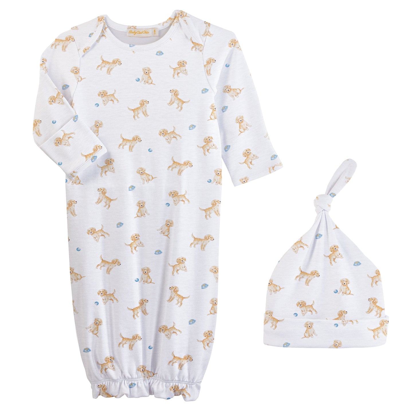 Tiny Puppies Printed Gown/Hat Set
