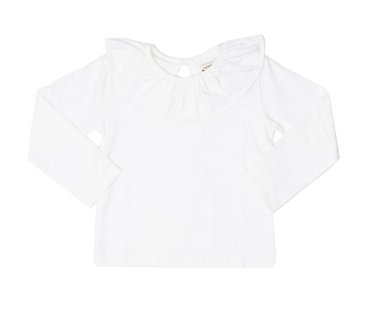 White Long Sleeve Ruffle Collar Top