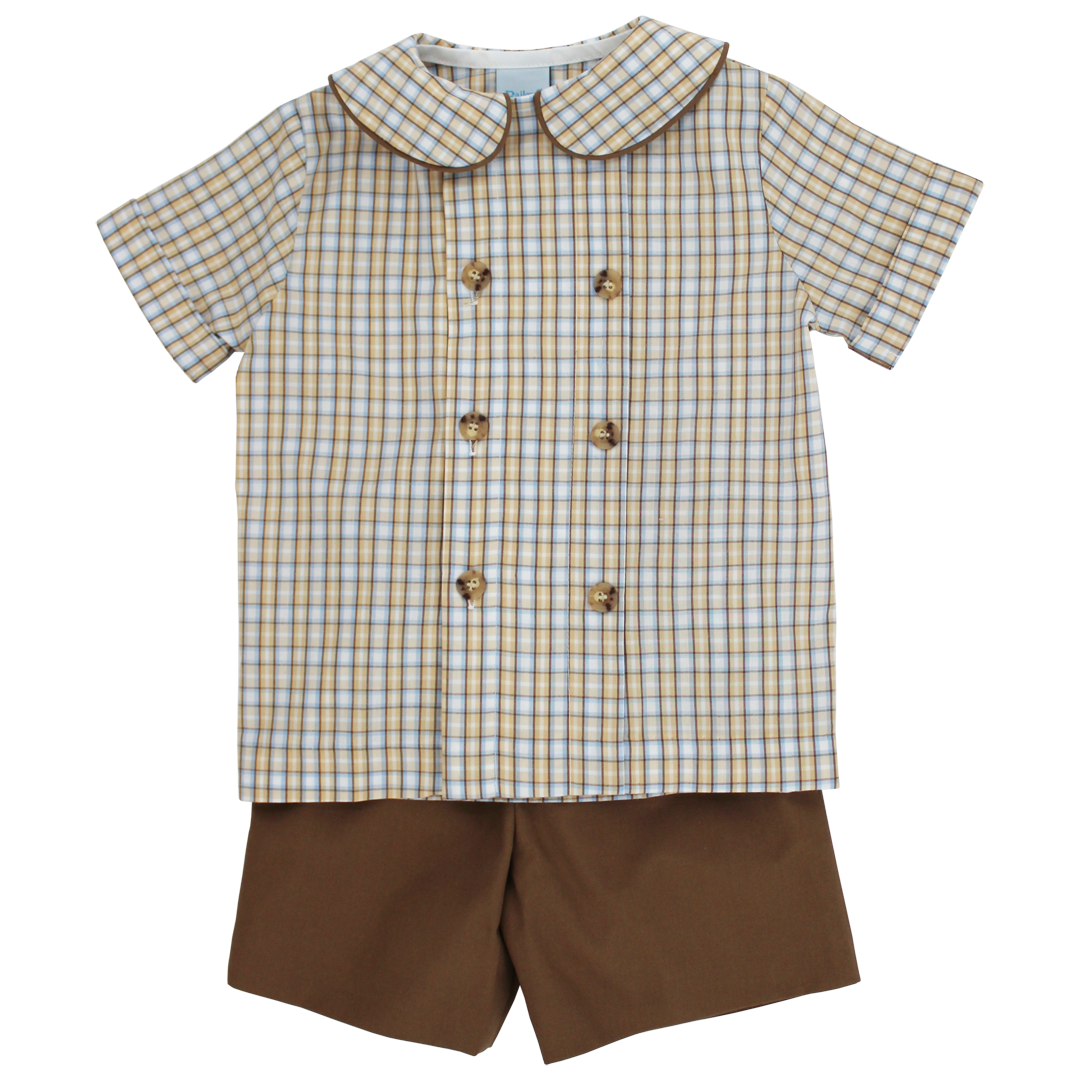 Pecan Plaid Boys Short Set