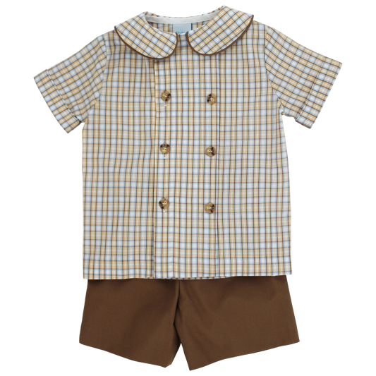 Pecan Plaid Boys Short Set